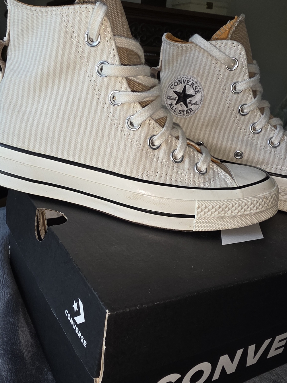 Converse Chuck 70 High Crafted Hickory Stripe Desert Sand Tan Women's 6 Men's 4